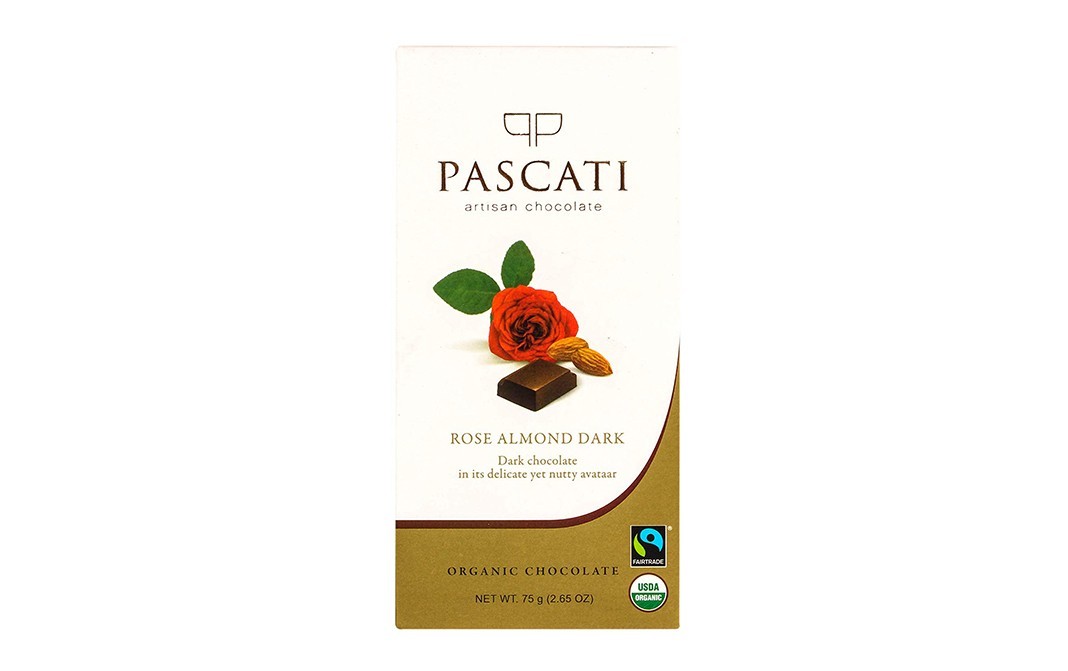 Pascati Rose Almond Dark Organic Chocolate   Box  75 grams